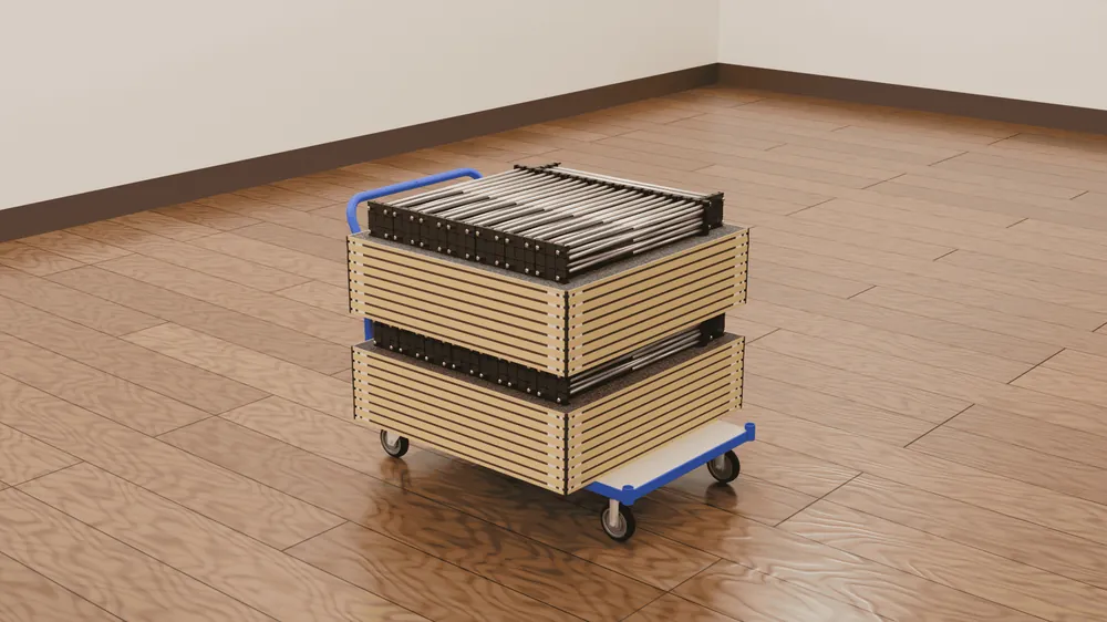 6x3m (18 modules) staging stored on ONE trolley