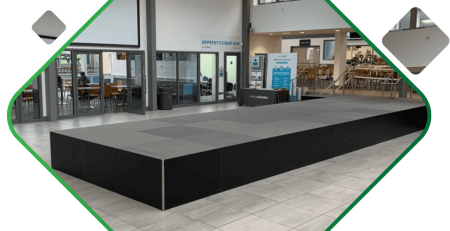 Portable Stage in Education. Chesterfield College. Catwalk & Fashion Show podium.