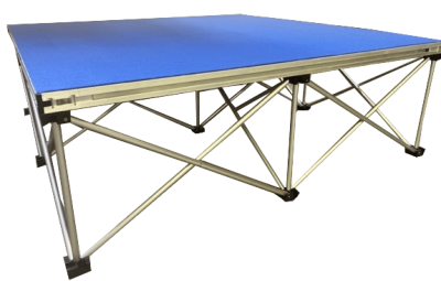 Royal Blue bespoke carpet surface for staging deck platforms. Stages with bespoke finish.