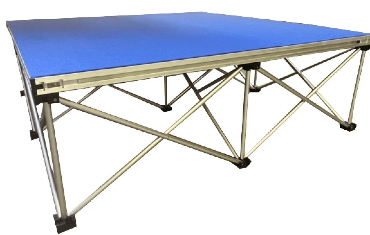 Royal Blue bespoke carpet surface for staging deck platforms. Stages with bespoke finish.