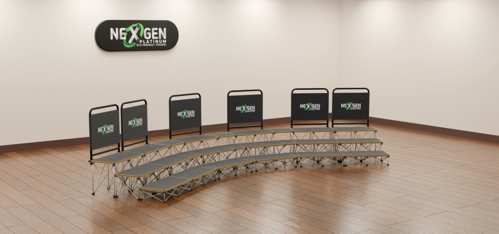 NexGen Choral Choir Stage Package – 3 Tiers A versatile, medium‑sized choir staging solution designed for up to 35 singers. ON OFFER (currently £2448 inc VAT until Jan 2026 - please note: ECAL funding discount cannot be applied to this package whilst on sale) Key Features Dimensions: 4m wide tiers × 520mm deep. Configuration: Three curved staging for choirs. Staging tier blocks