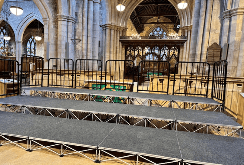 Choir Stage Tiers at Melton Mowbray church supplied by NexGen Staging Sheffield