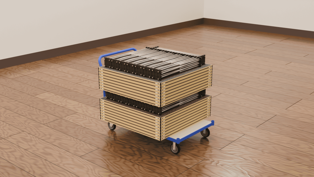 1mx1m_trolley - NexGen Portable Staging & Dancefloors Introduction: More Than Just Packing It Away Storing a portable stage isn’t as simple as stacking it in a corner. Without proper care, what saves you time today can cost you in repairs tomorrow. Whether you're organizing gear for a school, church, event venue, or touring production, smart storage can save you both space and staging storage