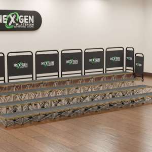 Includes 2 G-Clamps, and Black plain sleeve in Kit (rail 890mm wide) - for 1000mm decks (to have a bespoke print on the sleeve, please contact admin@portablestage.co.uk)