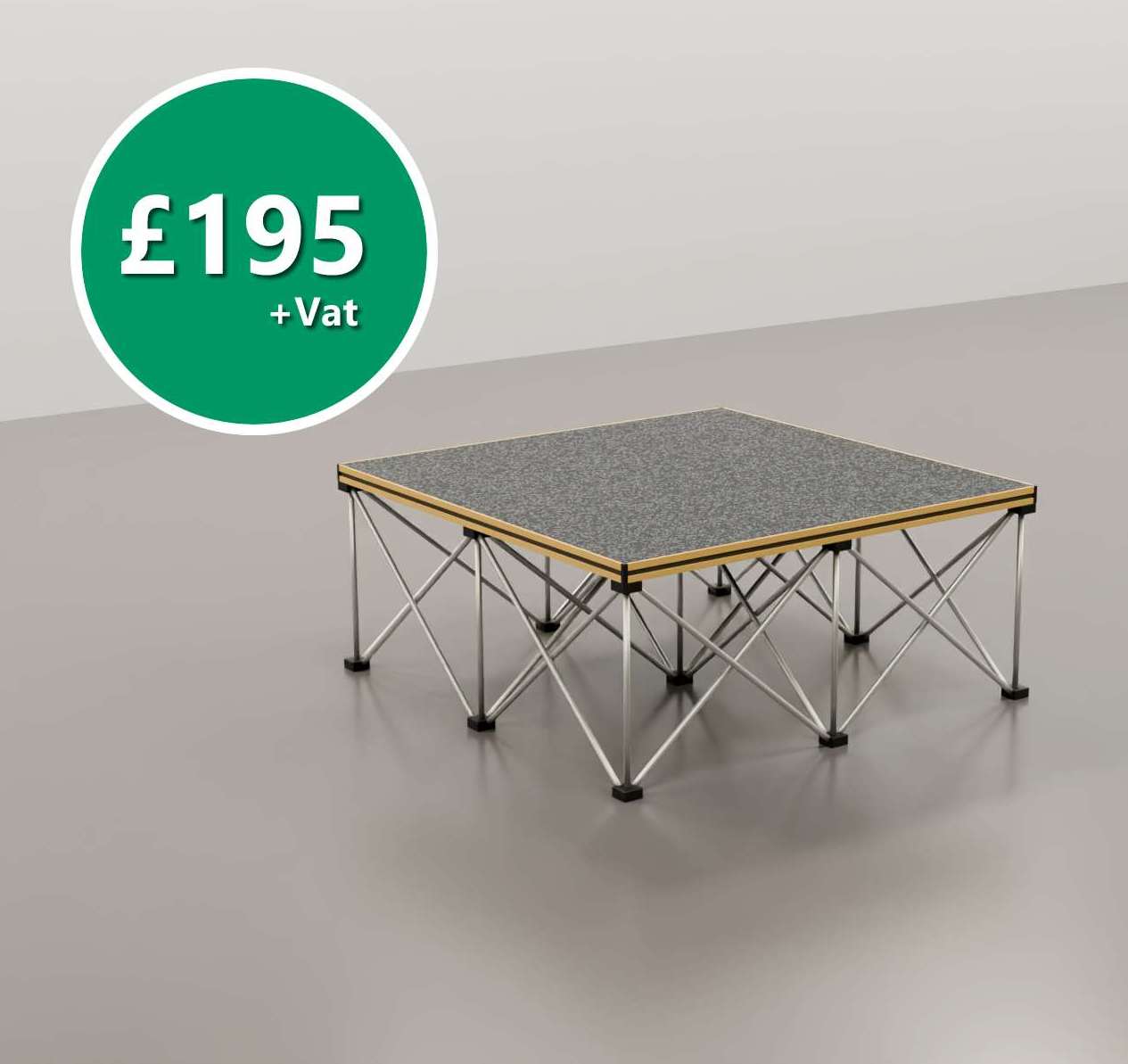 NexGen SteelCity Modules - (3×2m Stage Package) Choose Any Surface and any height combo. A medium‑sized, professional staging solution with magnetic simplicity and Sheffield‑engineered strength. Fast magnetic assembly: Six super‑fast magnetic connection deck panel modules  — no locks, no tools, no fuss. Package contents: (6) 1×1m SteelCity deck platforms with risers at your choice of NexGen SteelCity Modules - (3×2m Stage Package) Choose Any Surface and any height combo. A medium‑sized, professional staging solution with magnetic simplicity and Sheffield‑engineered strength. Fast magnetic assembly: Six super‑fast magnetic connection deck panel modules  — no locks, no tools, no fuss. Package contents: (6) 1×1m SteelCity deck platforms with risers at your choice of 1m Square Stage Module - SteelCity Range from NexGen