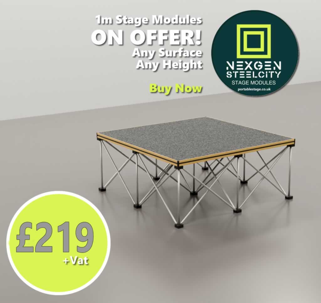 1 metre stage modules. Portable staging modules from NexGen - SteelCity modules £219